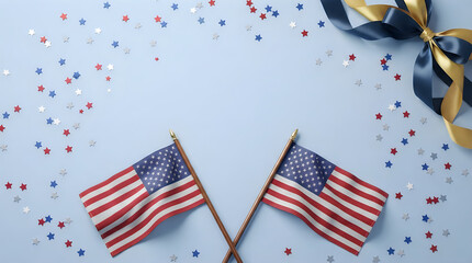 Obraz premium Labor day patriotic usa flags and ribbon festive american holiday celebration background