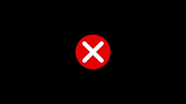 Wrong, Error. Failed icon animation, alpha channel background, 4k quality animation video.