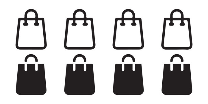 Retail paper bag icons with handle detail for commercial branding and mobile app store interface graphics.