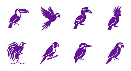 Purple Bird Silhouettes Collection: Toucan, Parrot, Hornbill, Cockatoo, Pheasant © NYN_ART