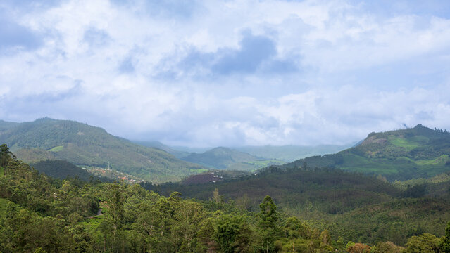 Panoramic View of Misty Hills and Lush Green Valleys in Munnar, Kerala, India