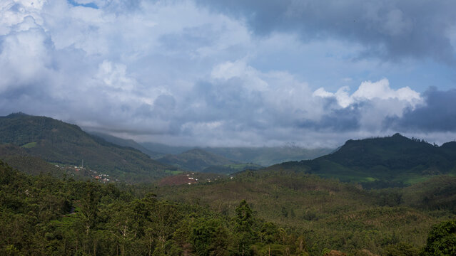 Panoramic View of Misty Hills and Lush Green Valleys in Munnar, Kerala, India