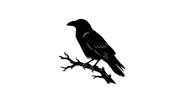 Black bird, crow silhouette, raven icon, vector illustration isolated on White Background Silhouette