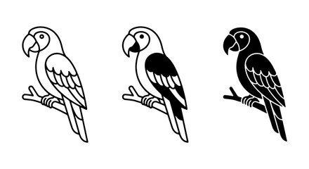 Parrot Icons Set: Tropical Bird Vector Graphics, Outline, Silhouette, and Filled Styles for Wildlife Design © Tamim