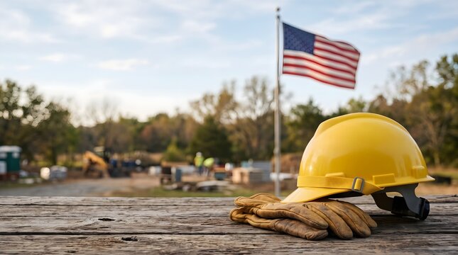 Hard Hat Gloves American Flag Labor Day Construction Background