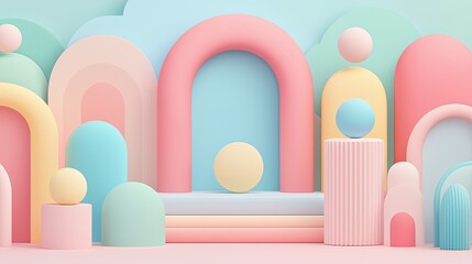 Fototapeta premium Pastel brushwork gentle concept, Colorful Abstract Geometric Shapes in Soft Pastel Tones Background