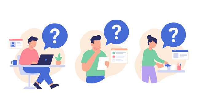 People with question marks above heads, confusion, uncertainty, decision making, problem solving