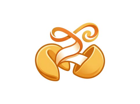 Minimal Fortune Cookie Day Celebration Logo Design with Open Lucky Fortune Cookie, Golden Ribbon Slip, Modern Vector Icon for July 20 Festive Branding