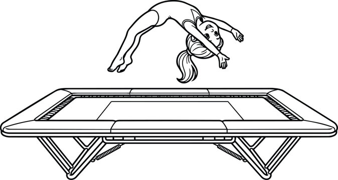 Gymnast performing backbend on trampoline in midair dynamic sport