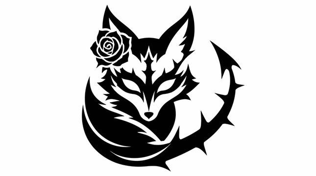 Fox head silhouette with rose and thorns.