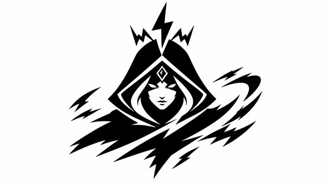 Stylized hooded mage silhouette with energy shards.