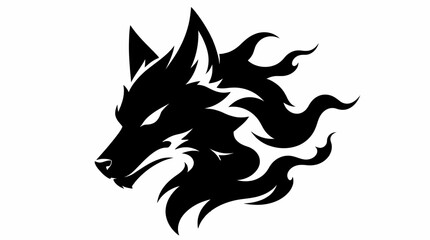 Wolf head silhouette with flame mane for aggressive branding. © r.siti88