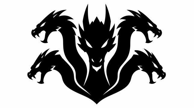 Five headed hydra dragon mascot logo black white