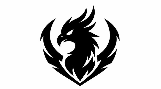 Mythical phoenix firebird crest silhouette logo icon.