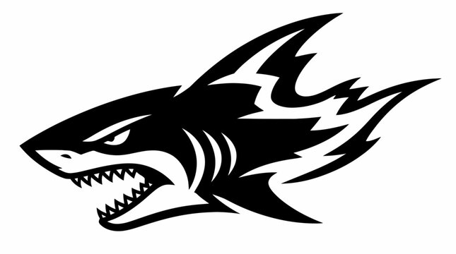 Fierce shark mascot profile with open jaws