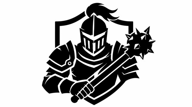 Medieval knight mascot with spiked mace and shield.