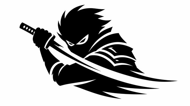 Ninja assassin silhouette wielding katana blade.