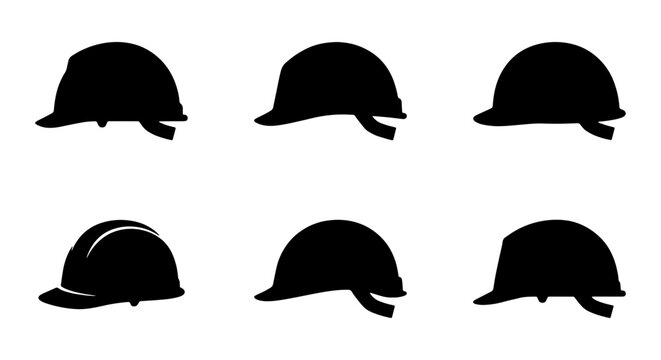 Hard Hat Silhouettes, Safety Helmets Collection, Construction Protective Gear Icons