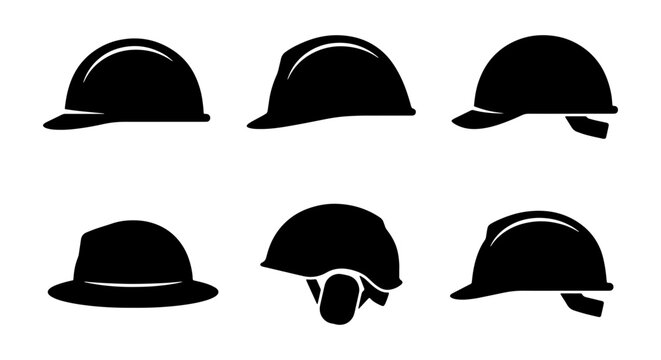 Hard Hat Icons, Safety Helmets, Construction Headwear Set, Industrial Protective Gear Vector