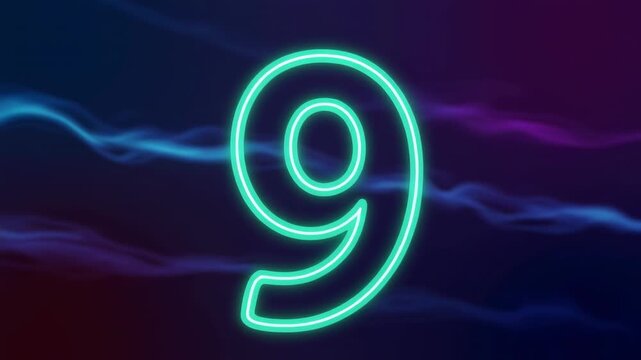 abstract glowing neon number nine animation sequence