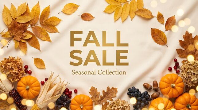 Fall sale banner with autumn produce and foliage