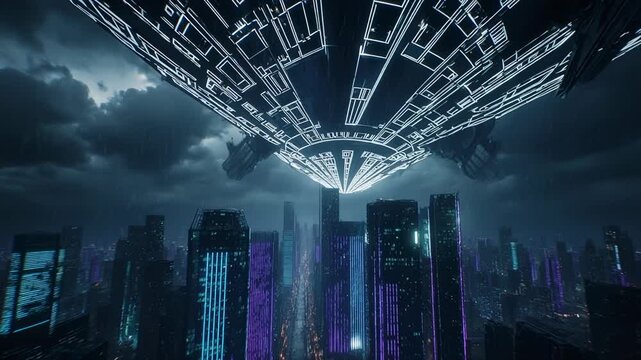 Abstract light patterns in futuristic architectural space