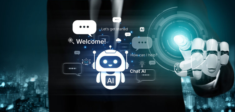 Welcome message introduces chat AI assistant for instant help. Chat AI supports questions and tasks, and chat AI improves service with friendly NLP chatbot onboarding. Corpus