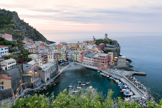 Fishing village Vernazza with multicolored houses at Cinque Terre National park, Liguria, Italy. Landscape photography
