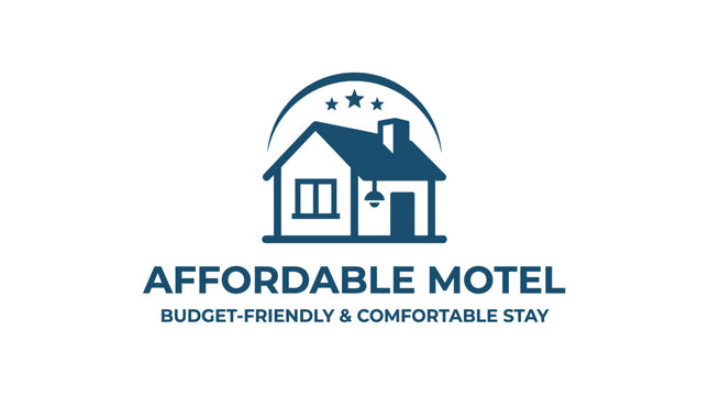 Simple house icon logo for affordable motel and lodging.