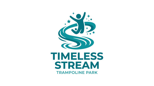 Timeless stream trampoline park logo with jumping person.