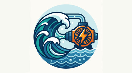 Wave energy turbine icon generating renewable power from ocean. © pumpskin
