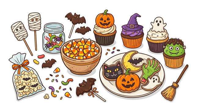 Whimsical Halloween Treats Collection Featuring Mummy Pops, Bat Lollipops, and Spooky Cookies