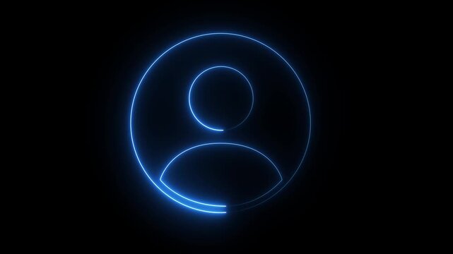 Glowing neon person sign, outline round avatar pictogram. neon icon of user in flat style, person icon, user icon.4k video.