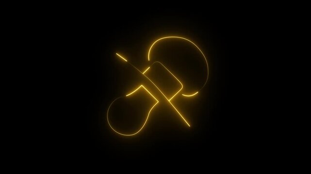 Neon drawing of a baby pacifier in one continuous line. Baby pacifier in one line art style. Animation on a black background 4K.