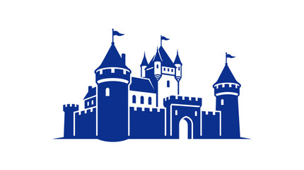 Blue silhouette of a medieval stone castle. © arifahayu97