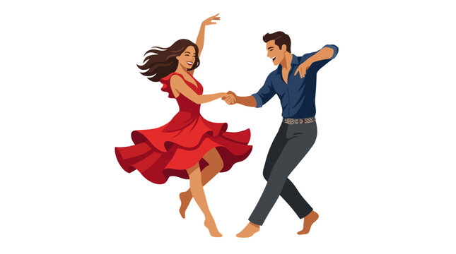Couple dancing salsa or latin dance in colorful attire.