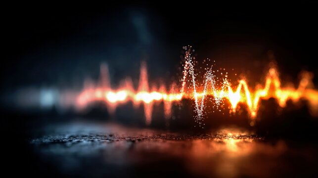 Fiery glowing waveform abstract background for audio technology branding.

