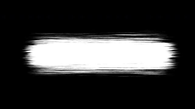 Abstract white grunge brush stroke banner on black background, perfect for transitions or text lower thirds, hand drawn abstract animated transitions with sketch, doodle, brush, 4k animation