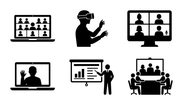Virtual Meeting Icons, Remote Collaboration Graphics, Online Presentation Set, Digital Communication Icons