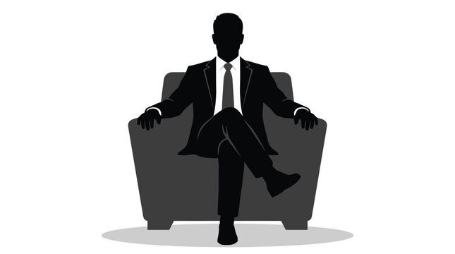 A professional businessman silhouette sitting in a chair as a minimalist flat vector graphic design illustration
