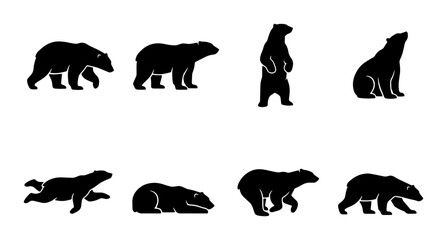 Polar Bear Silhouettes Set: Arctic Wildlife Icons, Diverse Poses, Vector Graphics for Nature and Conservation Themes © Nobel