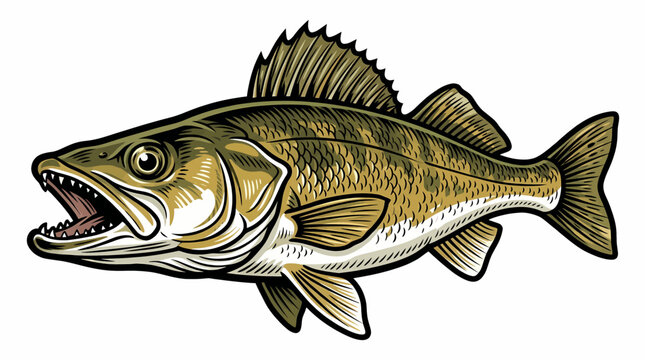 Detailed vector illustration of a walleye fish isolated on a white background