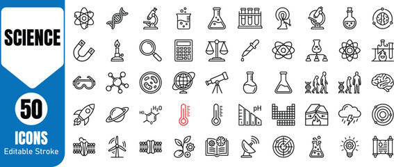 Science icons set editable stroke 50 pieces educational illustrations © MstSanara