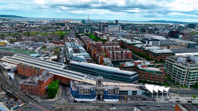 Aerial view of Connoly train Aerial view of Connoly train station in Dublin, the capital of Ireland
