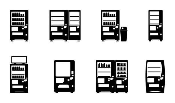 Vending Machine Icons Set: Modern Beverage & Snack Dispensers, Commercial Vector Graphics
