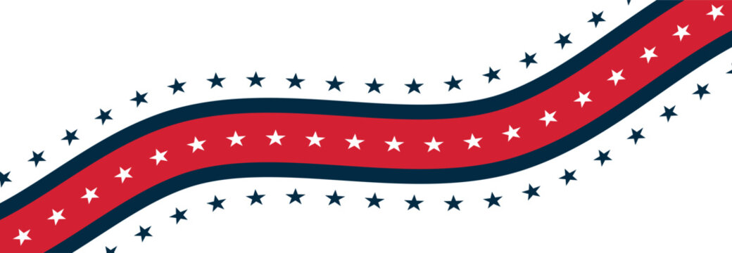 Wavy patriotic ribbon banner with stars and stripes pattern