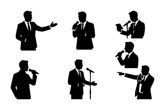 Speaker Silhouettes, Presenter Icons, Public Speaking Vector Set, Business Communication Graphics