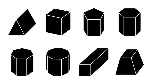 Geometric Prisms and Shapes Collection, 3D Forms, Abstract Vector Icons, Basic Geometry Elements, Mathematical Objects