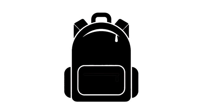 Minimal black silhouette icon, simple flat vector, bold black shape, no gradients, no shading black silhouette of a school backpack icon on a, flat icon style
