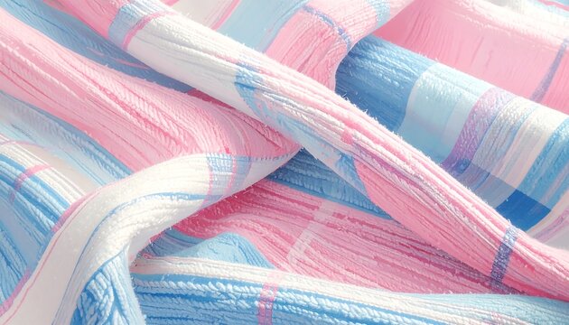 Close-up of pastel-colored fabric folds with checks and a soft, textured surface